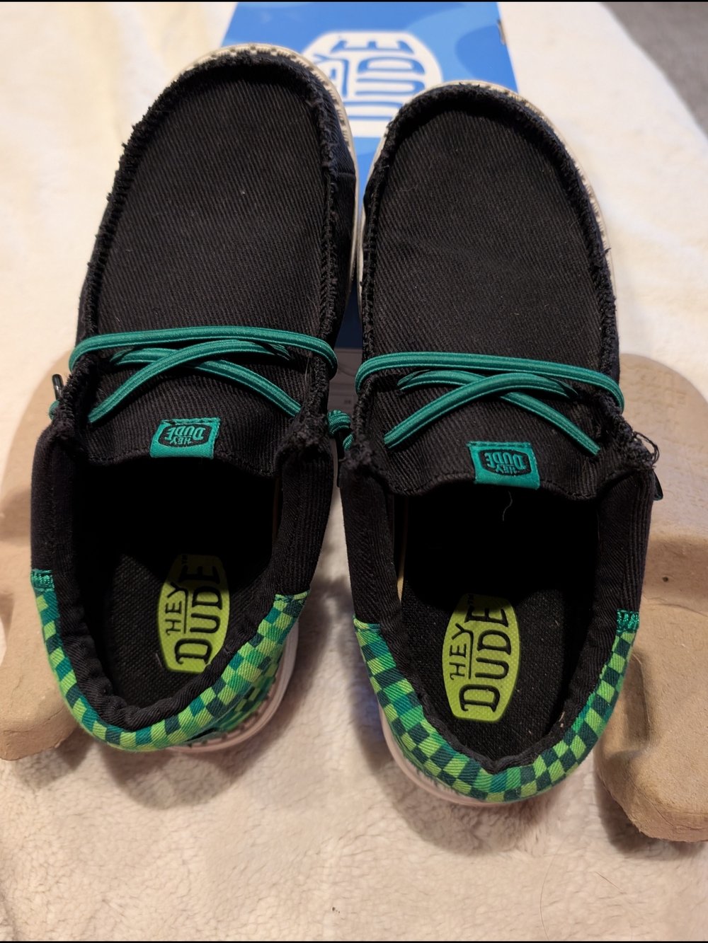 Hey Dude Kids J4 Minecraft Green and Black Checkered Design Slip-On Shoes - Picture 3 of 5
